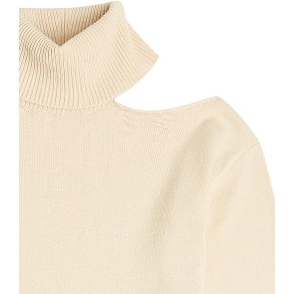 Women's Josephine Long Sleeve Cutout Loose Turtlenck Sweater , Crème Brulee, L - Picture 5 of 10